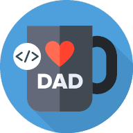 Iconart of Coffemug with I Love Dad on it combined with coding bracers